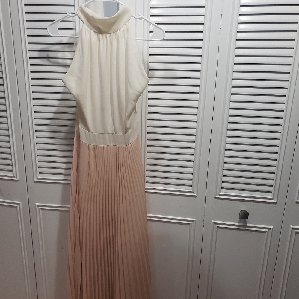 Windsor halter pleated two tone dress
